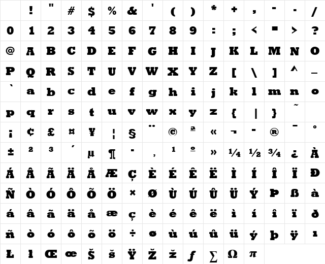 StaffordLH Bold Character Map