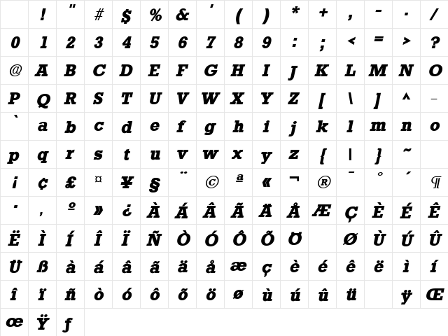 Stamford Heavy SF Bold Italic Character Map Stamford Heavy SF Bold Italic Character Map