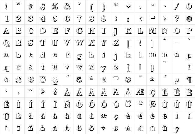 BaskervilleShadow-Heavy Regular Character Map BaskervilleShadow-Heavy Regular Character Map