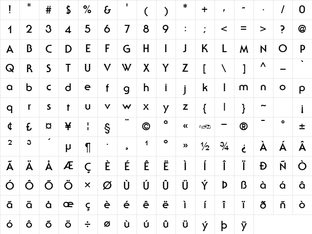 Staid Gothic Bold Character Map