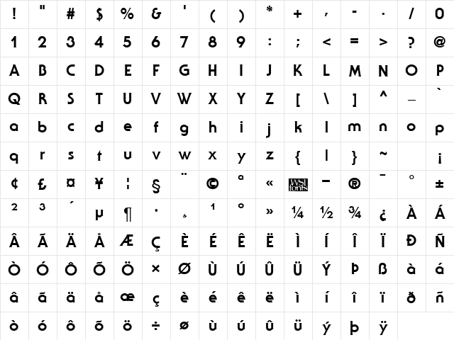 Staid Gothic ExtraBold Regular Character Map