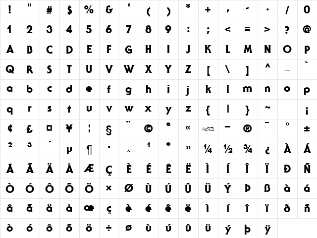 Staid Gothic Heavy Regular Character Map