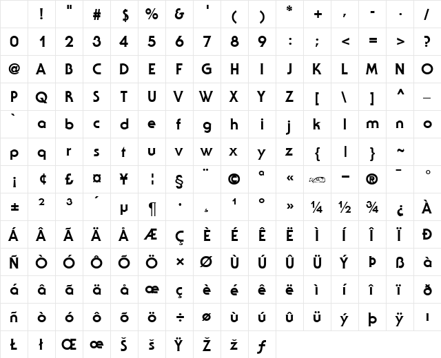 Staid Regular Character Map Staid Regular Character Map