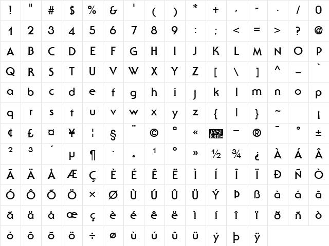 Staid Gothic Bold Character Map