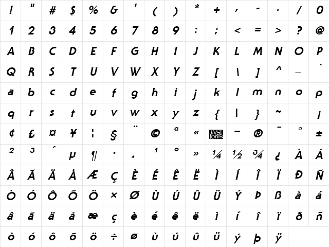 Staid Gothic ExtraBold Italic Character Map