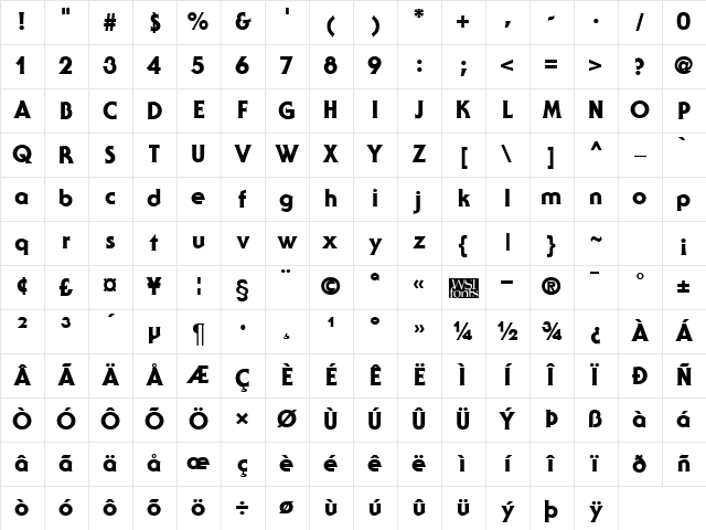 Staid Gothic Heavy Regular Character Map