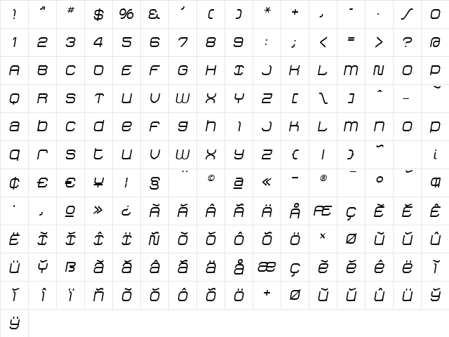 StakBold Oblique Regular Character Map StakBold Oblique Regular Character Map