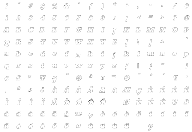 Stamford Outline SF Italic Character Map