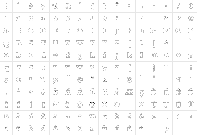 Stamford Outline SF Regular Character Map Stamford Outline SF Regular Character Map