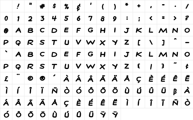 StanLee Bold Character Map