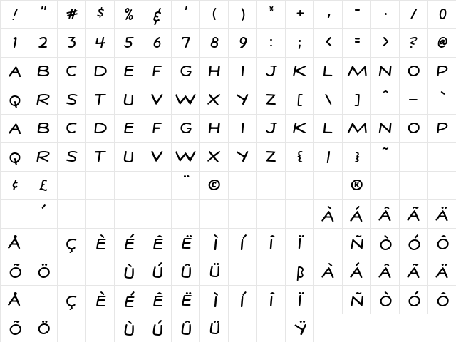 StanLeeRegular Regular Character Map