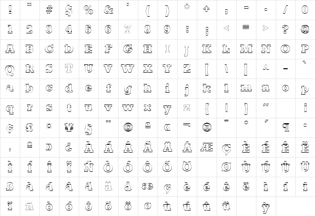 Stamford Outline SF Regular Character Map