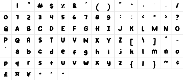 Star Choco Regular Character Map Star Choco Regular Character Map