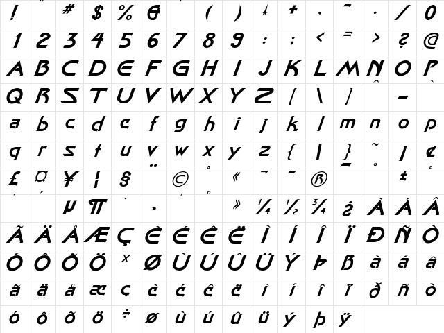 Star Cinema Italic Character Map
