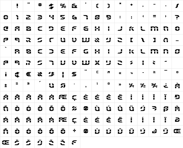 Starfighter Beta Bold Character Map Starfighter Beta Bold Character Map