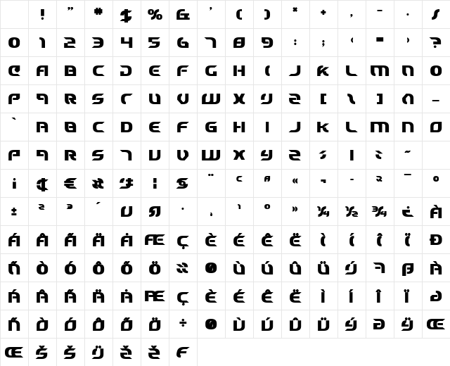 Starfighter Cadet Bold Character Map