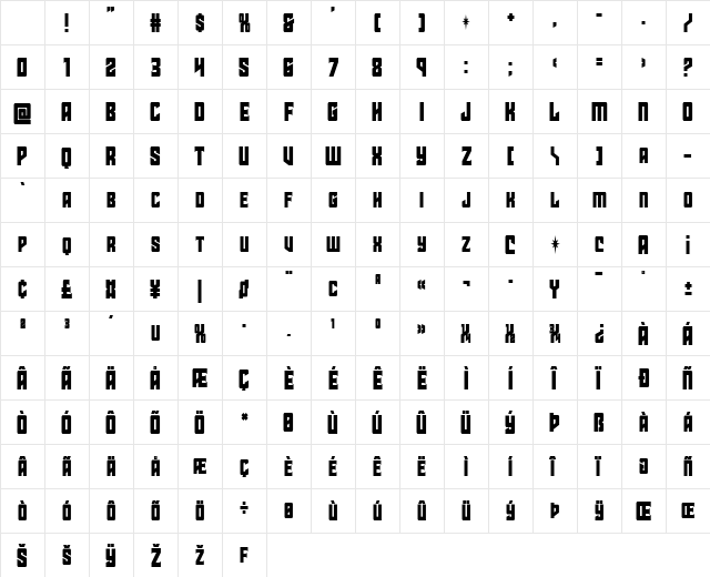 Star Guard Condensed Character Map Star Guard Condensed Character Map