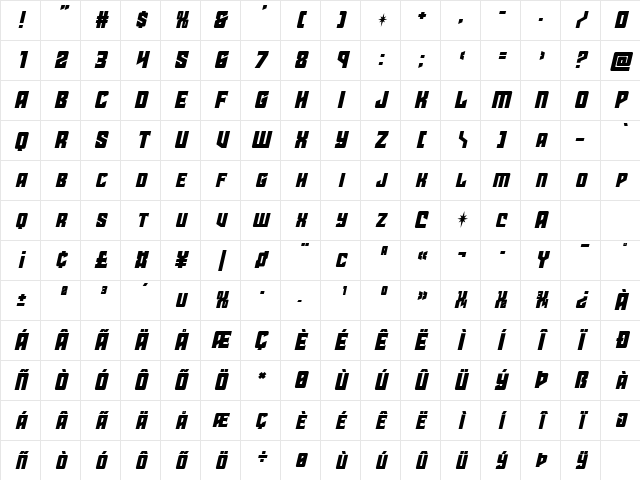 Star Guard Italic Italic Character Map