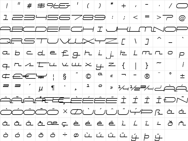 Starliner BTN Oblique Character Map