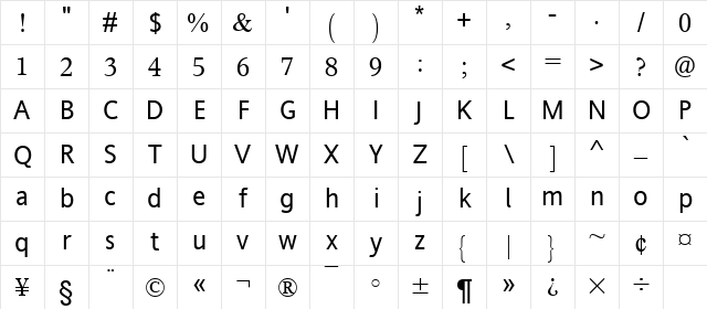 StarSymbol Regular Character Map
