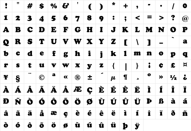 CooperBT-Black Regular Character Map CooperBT-Black Regular Character Map