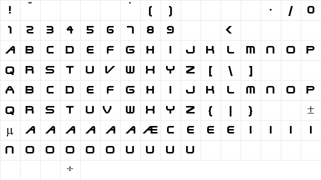 Steel Regular Character Map