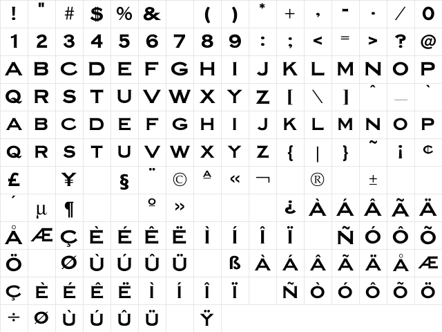 SteelplateGothicBold Regular Character Map
