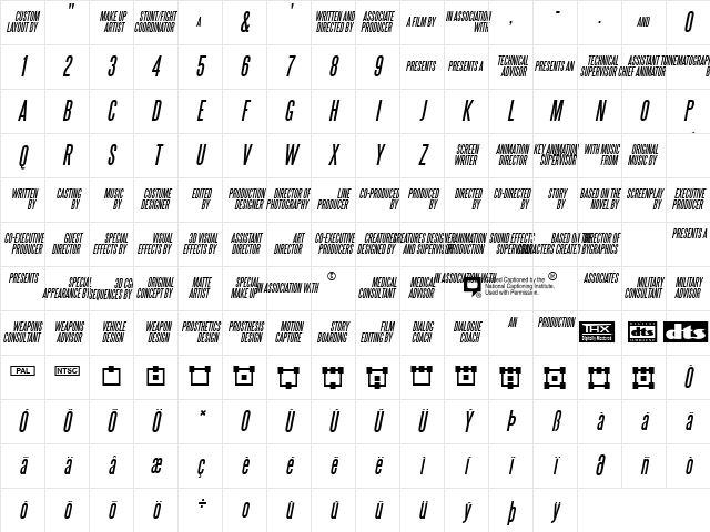 SteelTongs Italic Character Map