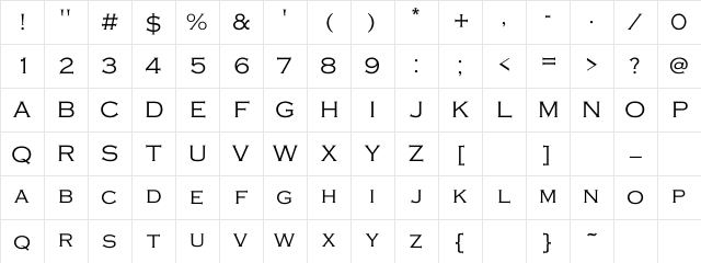 SteelPlateGothic Regular Character Map