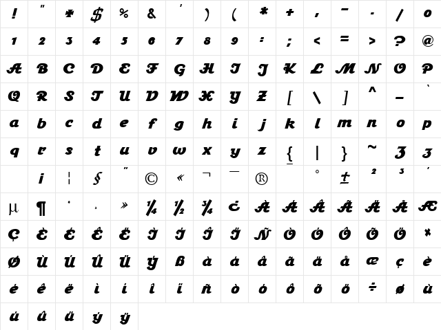 Stein1 DB Bold Character Map