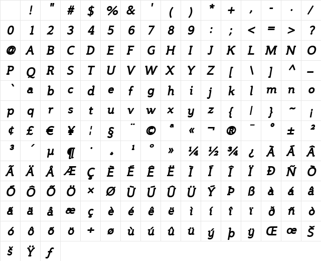Steinem BoldItalic Character Map Steinem BoldItalic Character Map