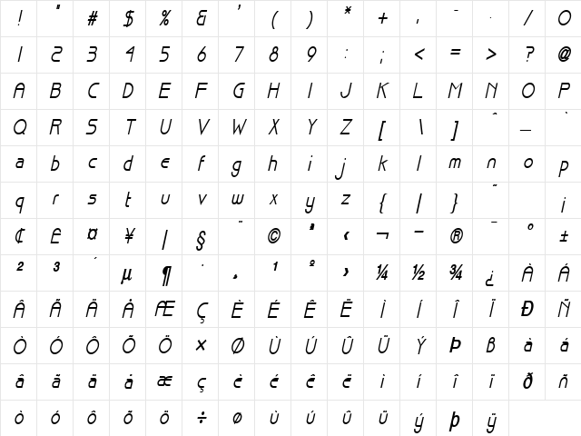 Basque Thin BoldItalic Character Map