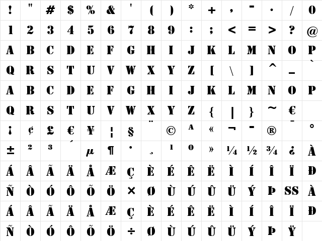 Stencil BT Regular Character Map Stencil BT Regular Character Map