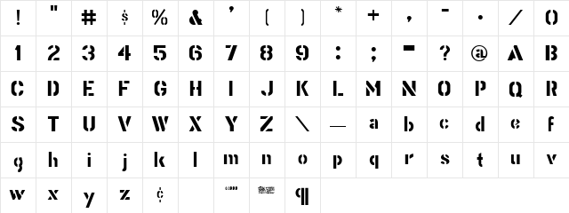 Stencil Gothic JL Regular Character Map