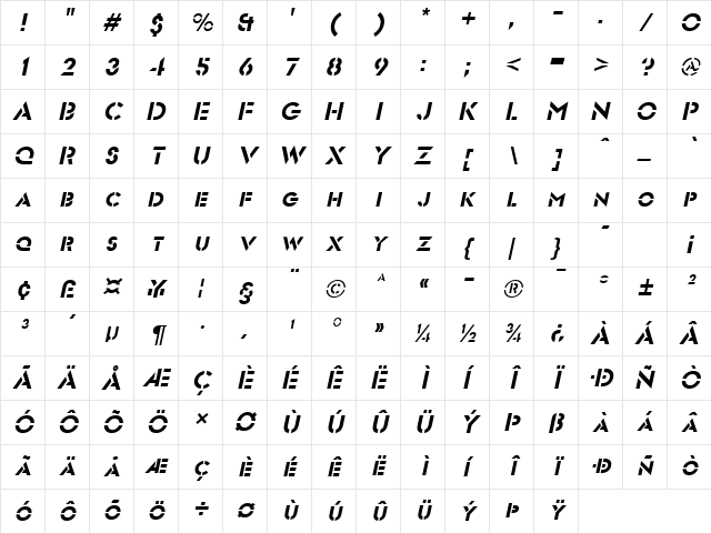 Stencil Sans Italic Character Map Stencil Sans Italic Character Map