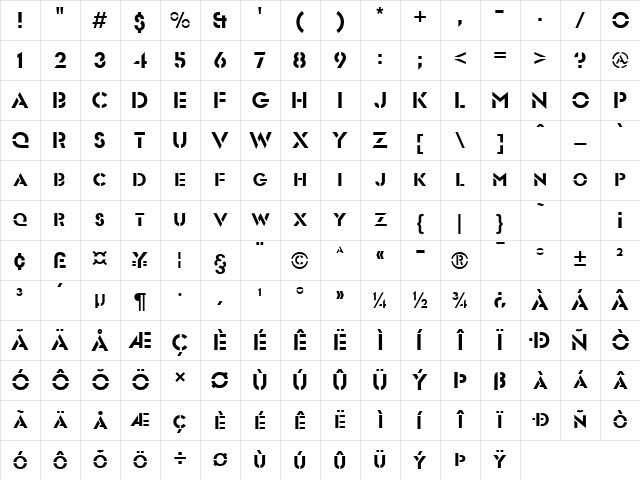 Stencil Sans Normal Character Map