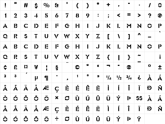 Stencil Sans Regular Character Map