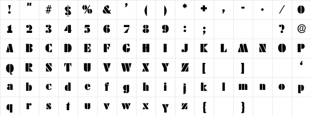 Stencil2 Regular Character Map