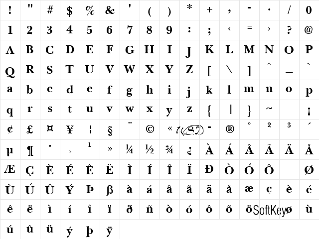Basset Bold Character Map