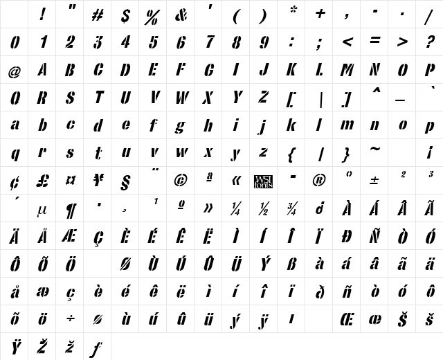 StencilSans Bold Italic Character Map StencilSans Bold Italic Character Map