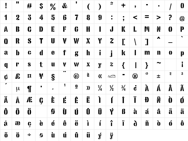 StencilSans fed Character Map StencilSans fed Character Map