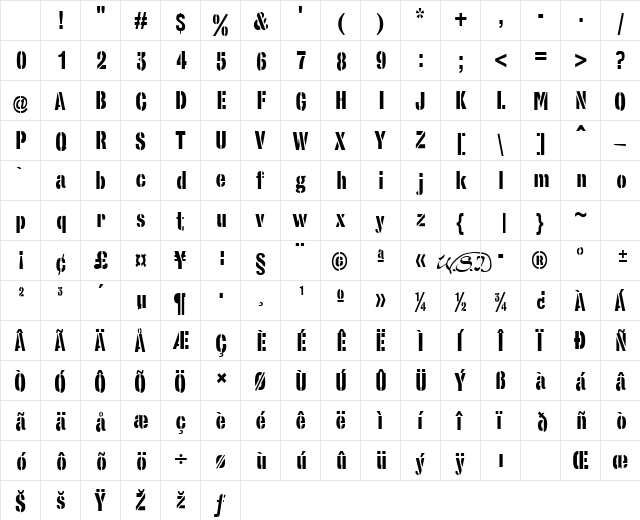 StencilSans Regular Character Map