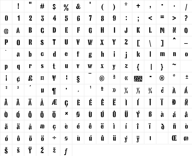 StencilSans Regular Character Map