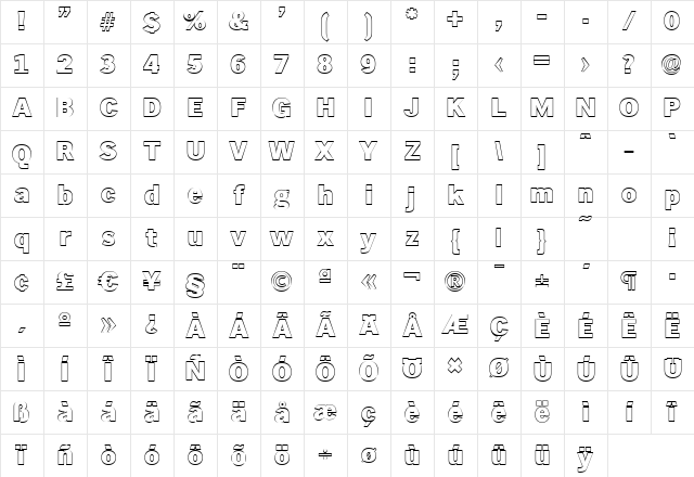 StephenBeckerOutline-Heavy Regular Character Map