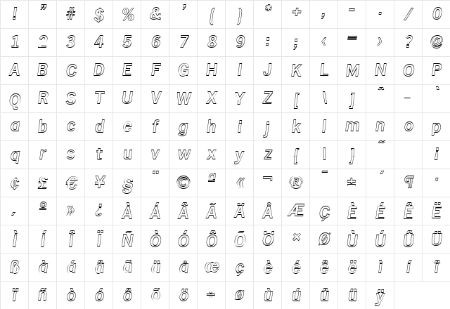 StephenBeckerOutline-Medium Italic Character Map