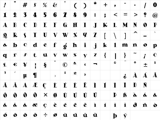 Steppin Out BT Regular Character Map
