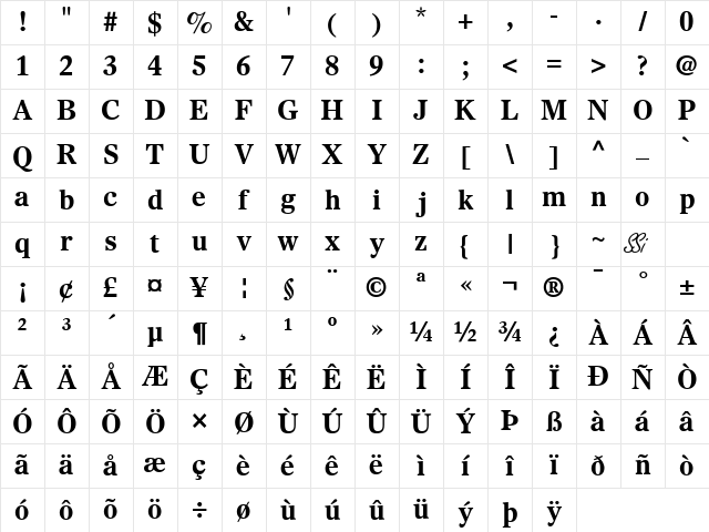 Sterling SSi Bold Character Map