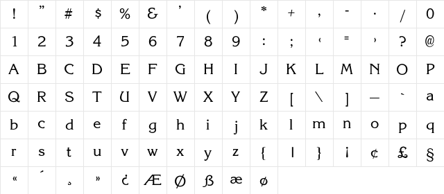 Korina-Light Regular Character Map