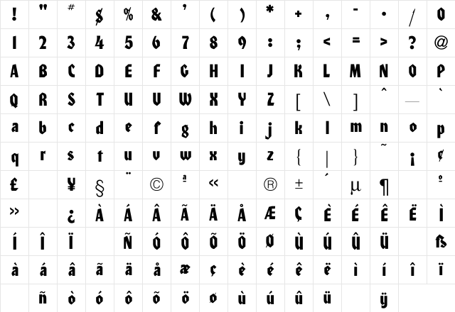 Bassette Normal Regular Character Map