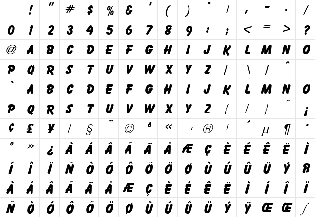 Bassoon Bold Character Map